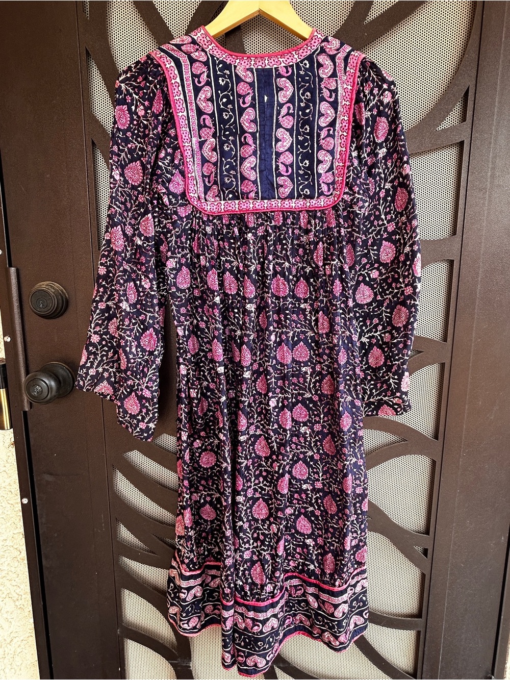 Vintage Silk India Navy and Pink Floral-Paisley Hippie Dress